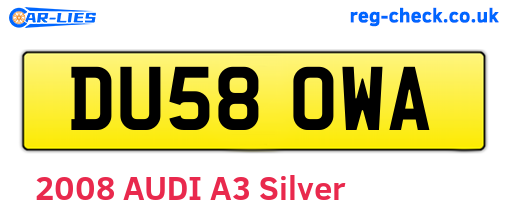 DU58OWA are the vehicle registration plates.