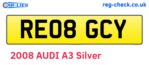 RE08GCY are the vehicle registration plates.