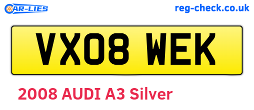VX08WEK are the vehicle registration plates.