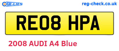 RE08HPA are the vehicle registration plates.