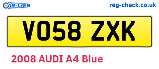 VO58ZXK are the vehicle registration plates.