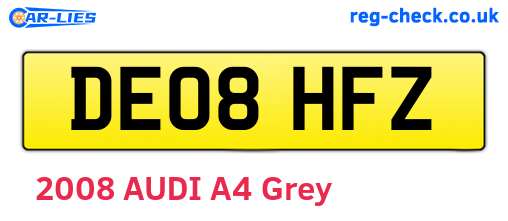 DE08HFZ are the vehicle registration plates.