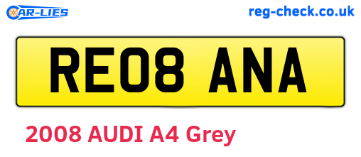 RE08ANA are the vehicle registration plates.