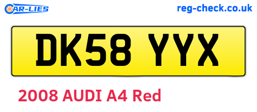 DK58YYX are the vehicle registration plates.