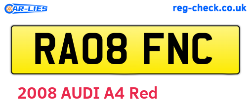 RA08FNC are the vehicle registration plates.