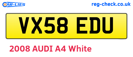 VX58EDU are the vehicle registration plates.