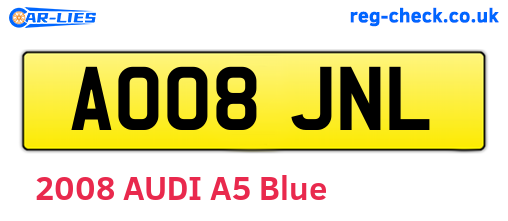 AO08JNL are the vehicle registration plates.