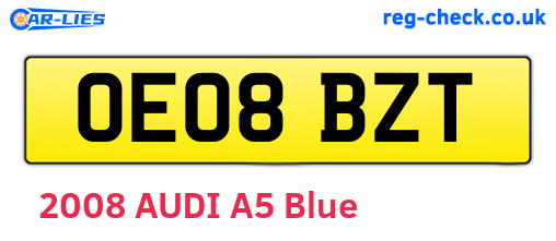 OE08BZT are the vehicle registration plates.