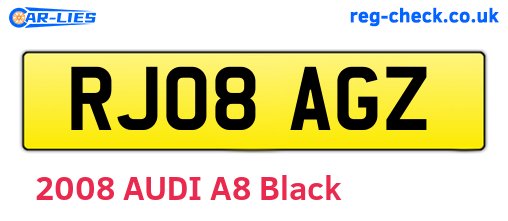RJ08AGZ are the vehicle registration plates.