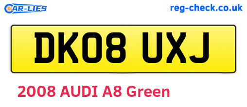 DK08UXJ are the vehicle registration plates.