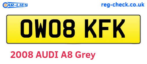 OW08KFK are the vehicle registration plates.