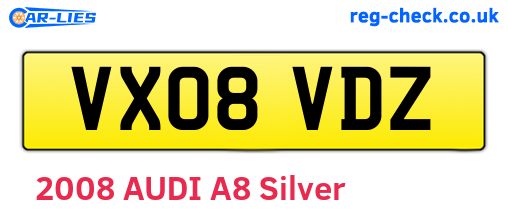 VX08VDZ are the vehicle registration plates.