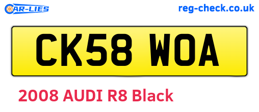 CK58WOA are the vehicle registration plates.
