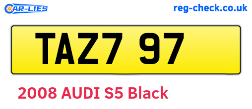 TAZ797 are the vehicle registration plates.