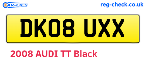 DK08UXX are the vehicle registration plates.