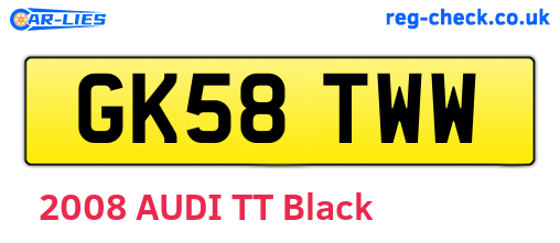 GK58TWW are the vehicle registration plates.