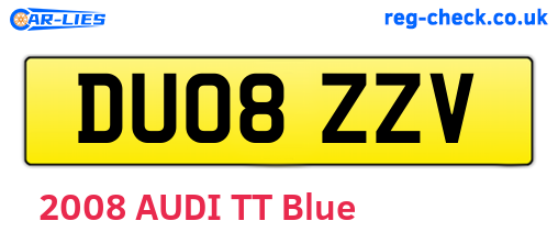 DU08ZZV are the vehicle registration plates.
