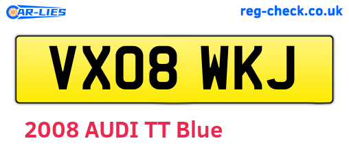 VX08WKJ are the vehicle registration plates.