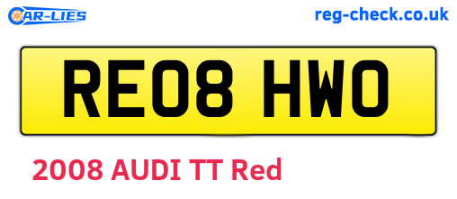 RE08HWO are the vehicle registration plates.