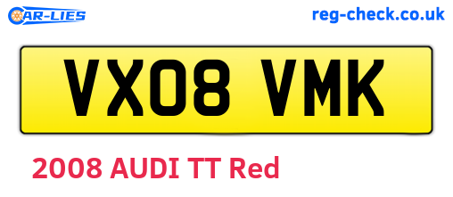 VX08VMK are the vehicle registration plates.