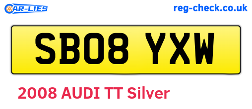 SB08YXW are the vehicle registration plates.
