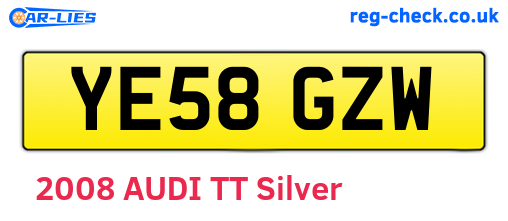 YE58GZW are the vehicle registration plates.
