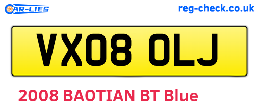 VX08OLJ are the vehicle registration plates.