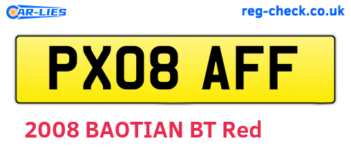 PX08AFF are the vehicle registration plates.