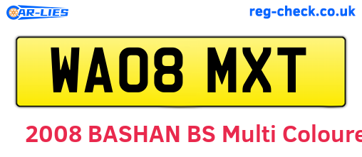 WA08MXT are the vehicle registration plates.