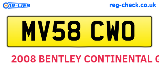 MV58CWO are the vehicle registration plates.