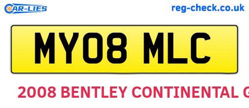 MY08MLC are the vehicle registration plates.