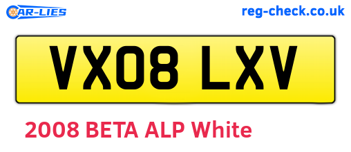 VX08LXV are the vehicle registration plates.