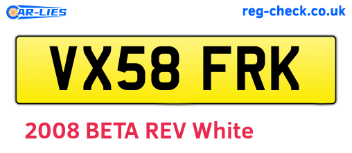 VX58FRK are the vehicle registration plates.