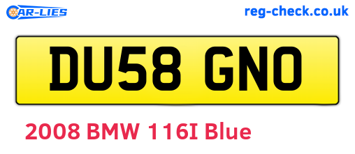 DU58GNO are the vehicle registration plates.
