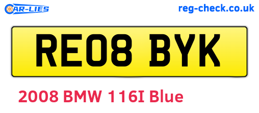 RE08BYK are the vehicle registration plates.