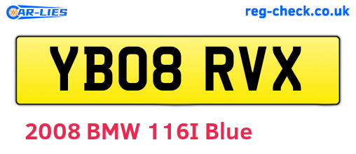 YB08RVX are the vehicle registration plates.