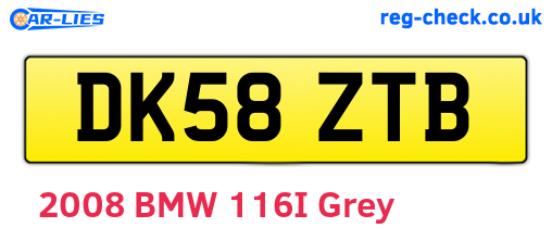 DK58ZTB are the vehicle registration plates.