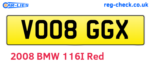 VO08GGX are the vehicle registration plates.