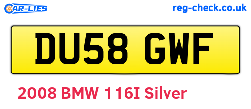 DU58GWF are the vehicle registration plates.
