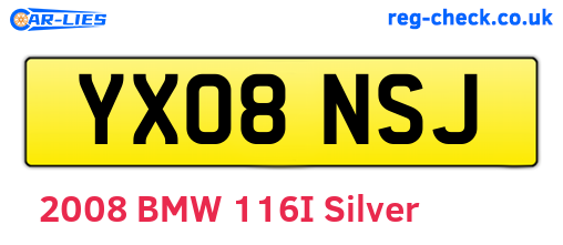YX08NSJ are the vehicle registration plates.