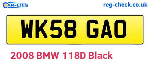 WK58GAO are the vehicle registration plates.