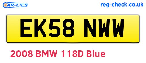 EK58NWW are the vehicle registration plates.