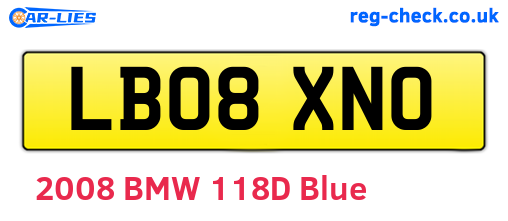 LB08XNO are the vehicle registration plates.