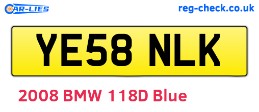 YE58NLK are the vehicle registration plates.
