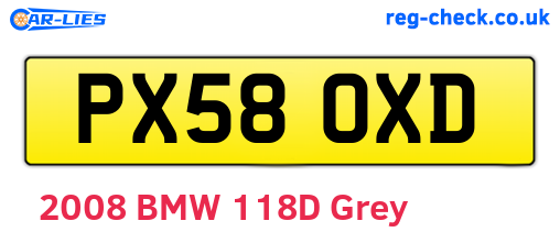 PX58OXD are the vehicle registration plates.
