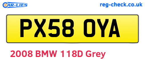PX58OYA are the vehicle registration plates.