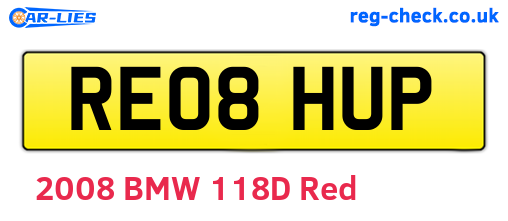 RE08HUP are the vehicle registration plates.