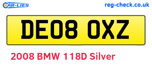DE08OXZ are the vehicle registration plates.