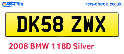 DK58ZWX are the vehicle registration plates.
