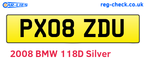 PX08ZDU are the vehicle registration plates.